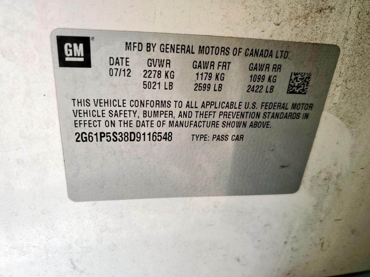 2013 Cadillac Xts Luxury Collection VIN: 2G61P5S38D9116548 Lot: 82472725