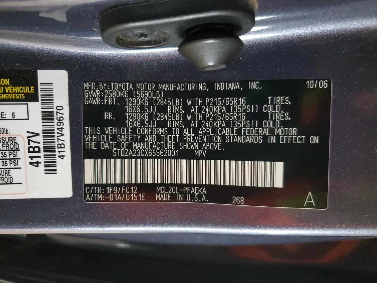 2006 Toyota Sienna Ce VIN: 5TDZA23CX6S562001 Lot: 84390375