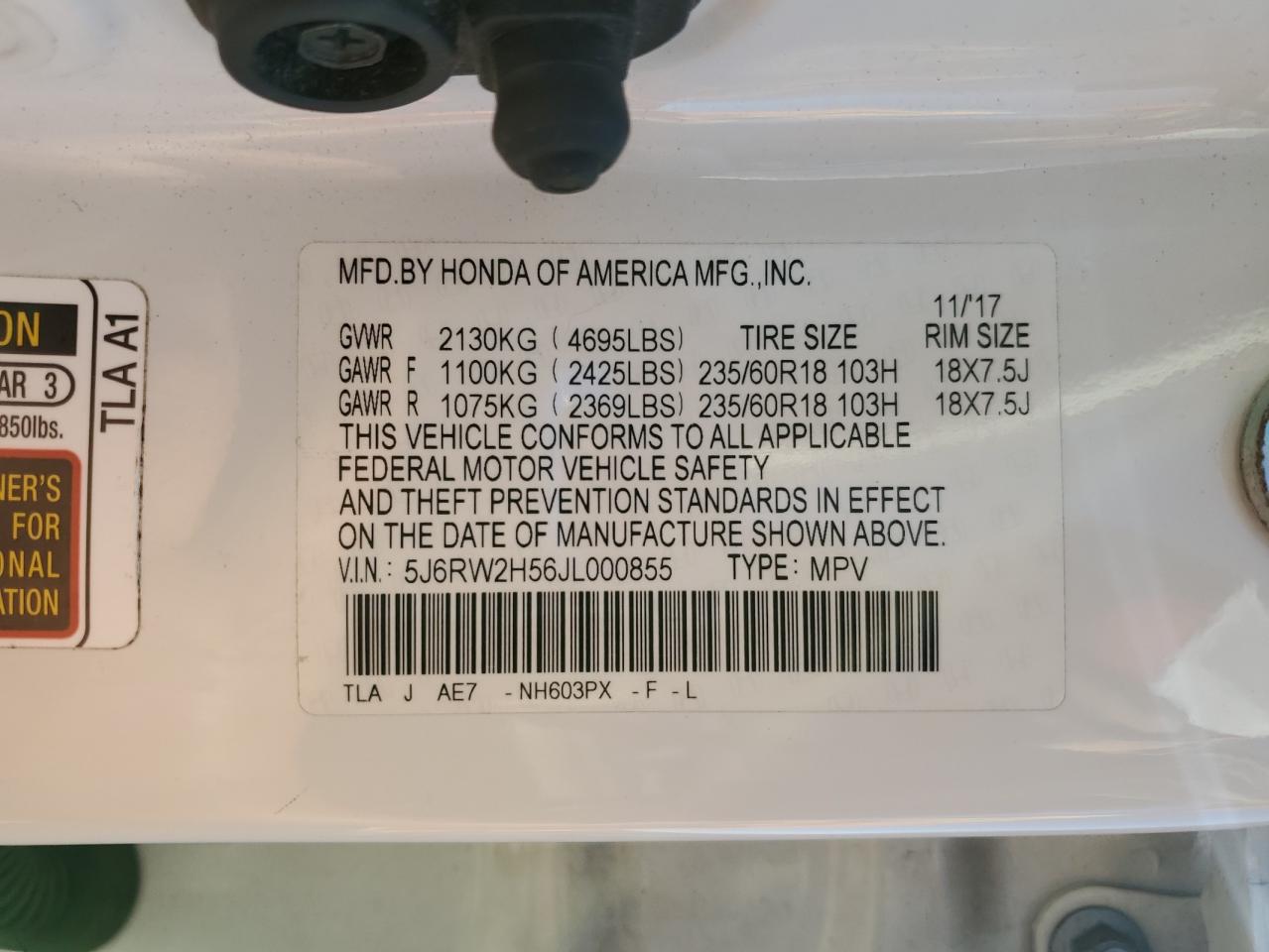 2018 Honda Cr-V Ex VIN: 5J6RW2H56JL000855 Lot: 85830085