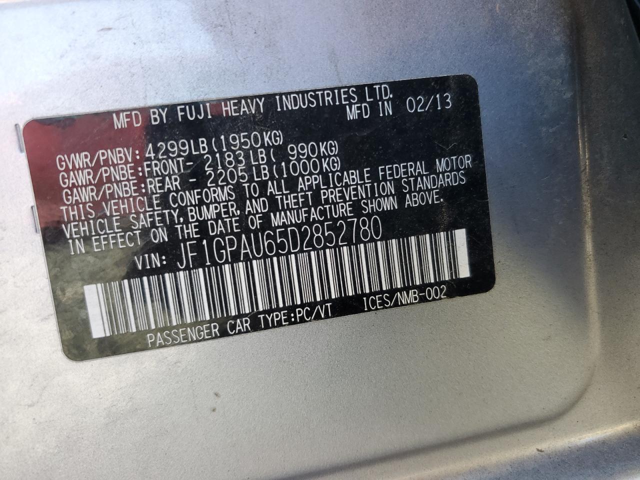 2013 Subaru Impreza Sport Limited VIN: JF1GPAU65D2852780 Lot: 84816285