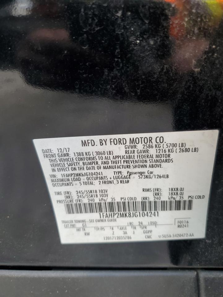 2018 Ford Taurus Police Interceptor VIN: 1FAHP2MK8JG104241 Lot: 71588085