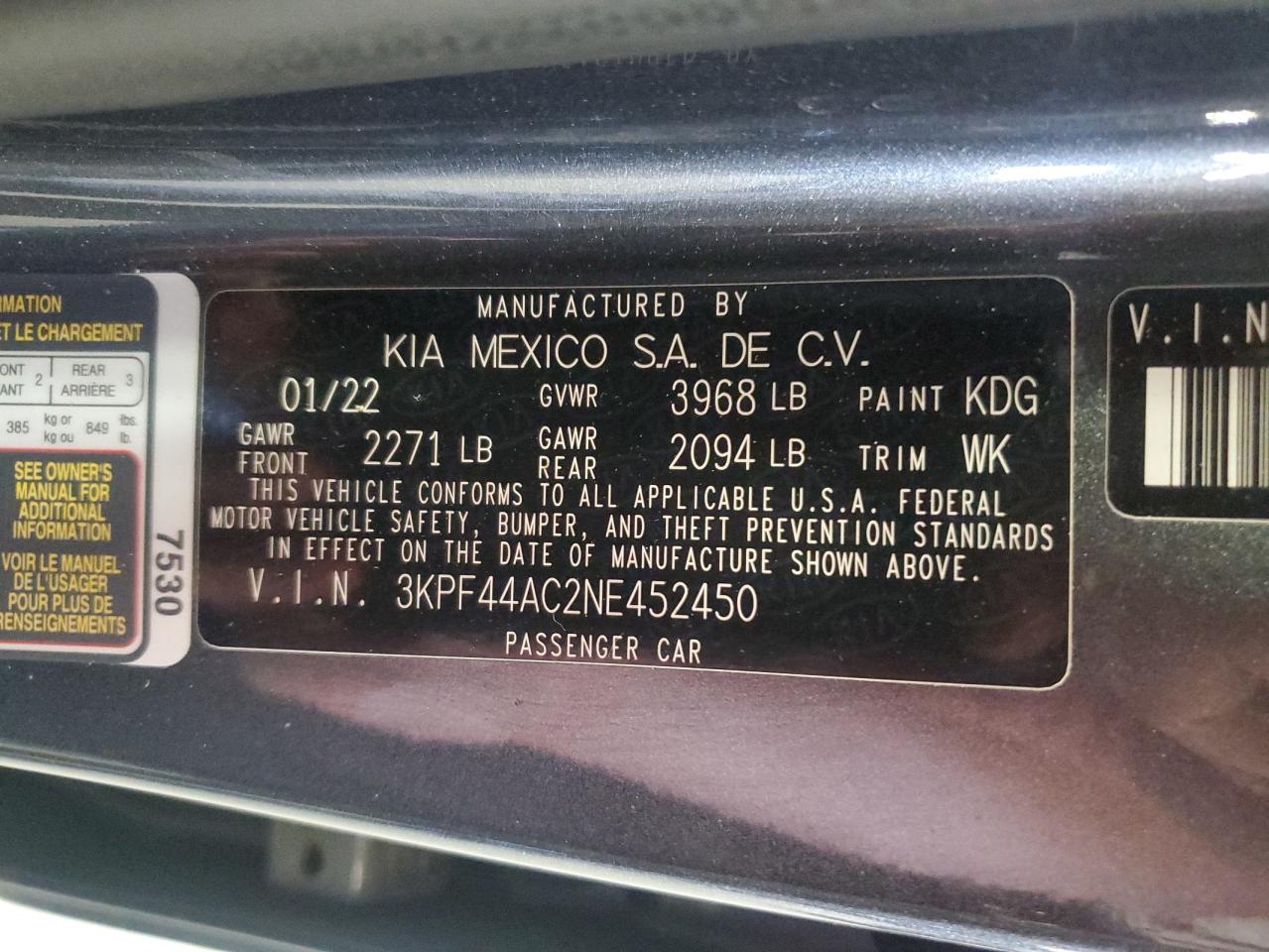 2022 Kia Forte Gt VIN: 3KPF44AC2NE452450 Lot: 85736875