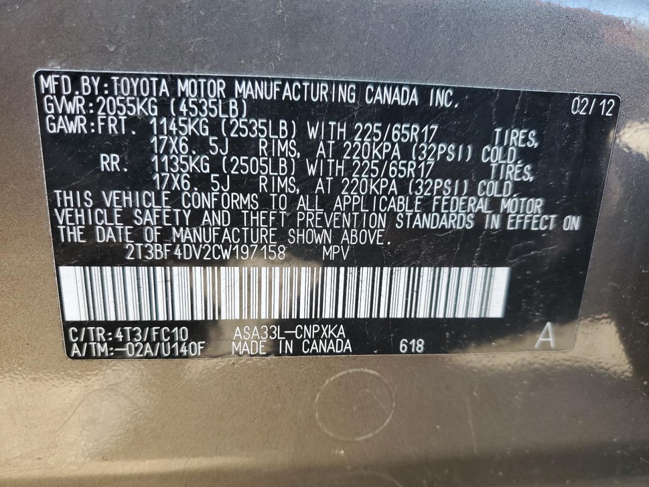 2012 Toyota Rav4 VIN: 2T3BF4DV2CW197158 Lot: 82599315