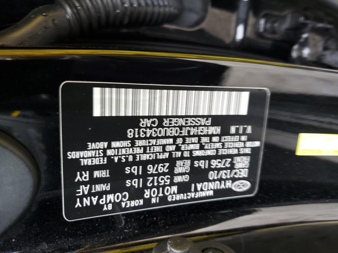 2011 Hyundai Equus Signature VIN: KMHGH4JF0BU034318 Lot: 86638905