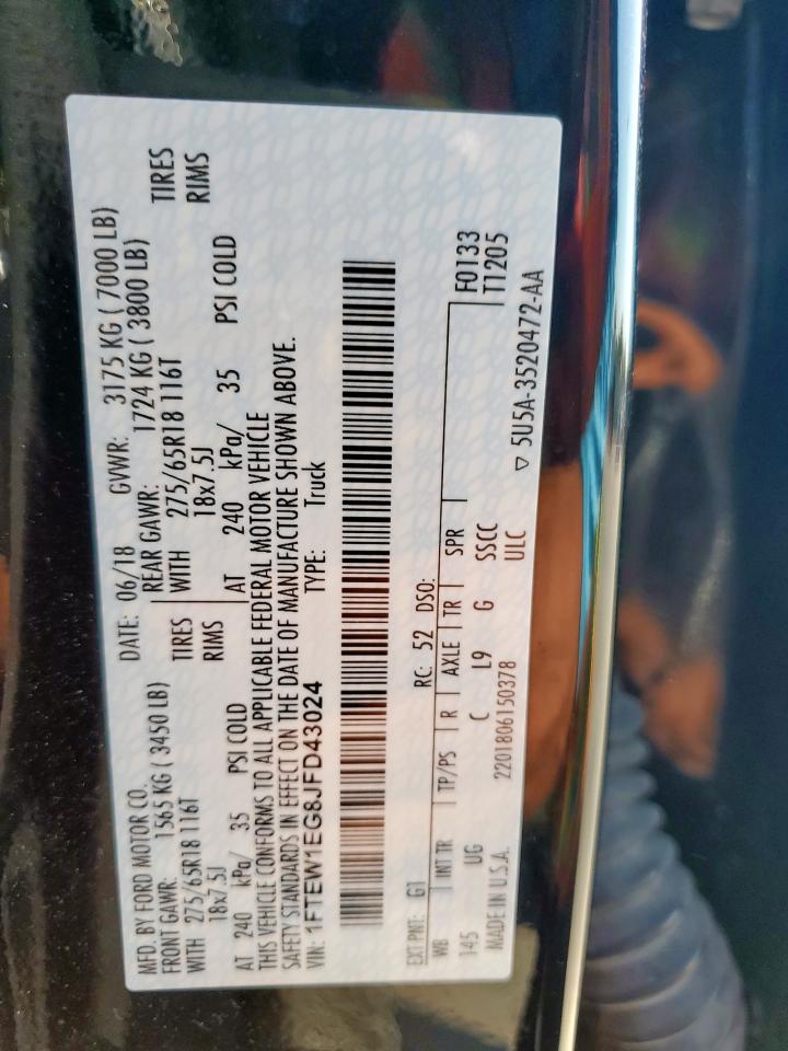 2018 Ford F150 Supercrew VIN: 1FTEW1EG8JFD43024 Lot: 84802275