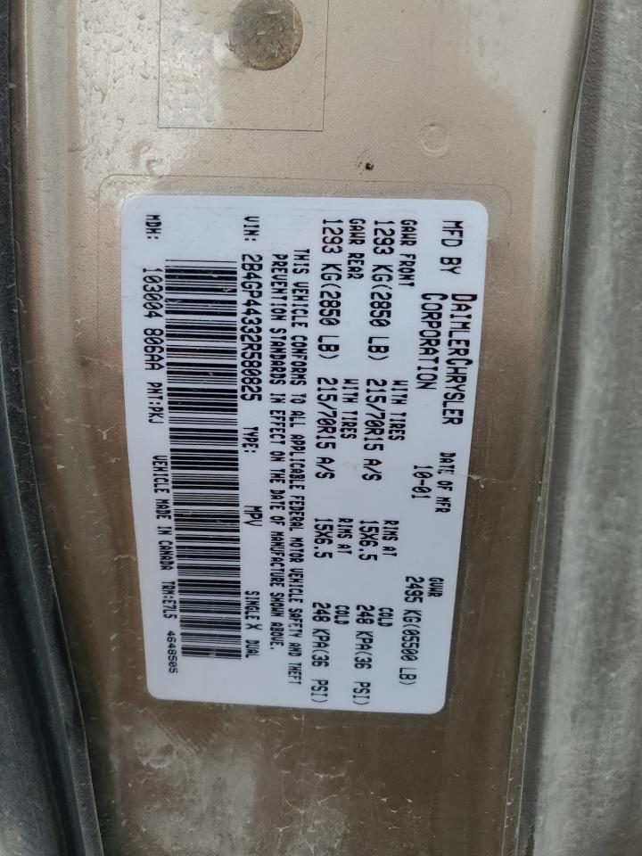 2002 Dodge Grand Caravan Sport VIN: 2B4GP44332R580825 Lot: 85421875