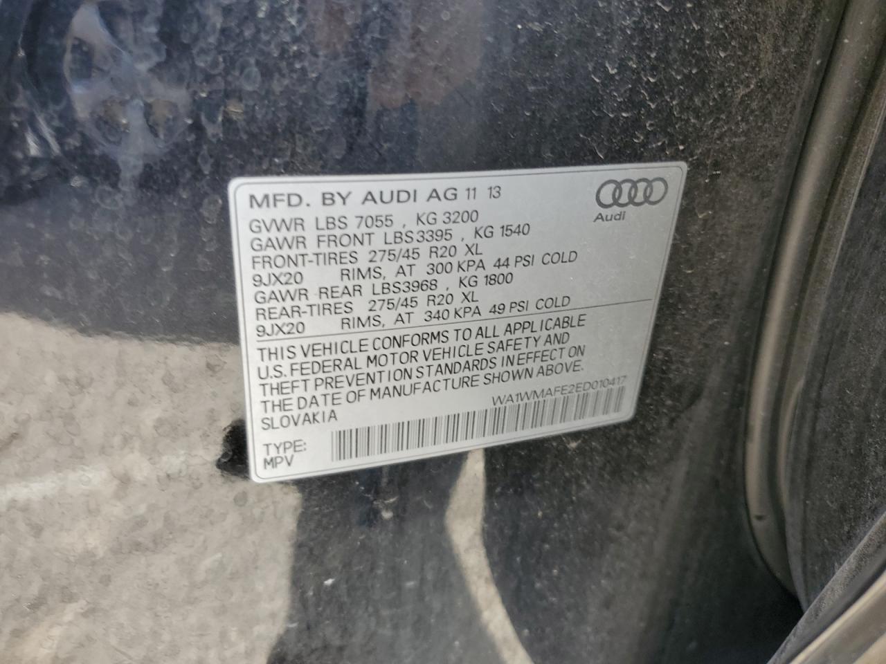 2014 Audi Q7 Prestige VIN: WA1WMAFE2ED010417 Lot: 85350235