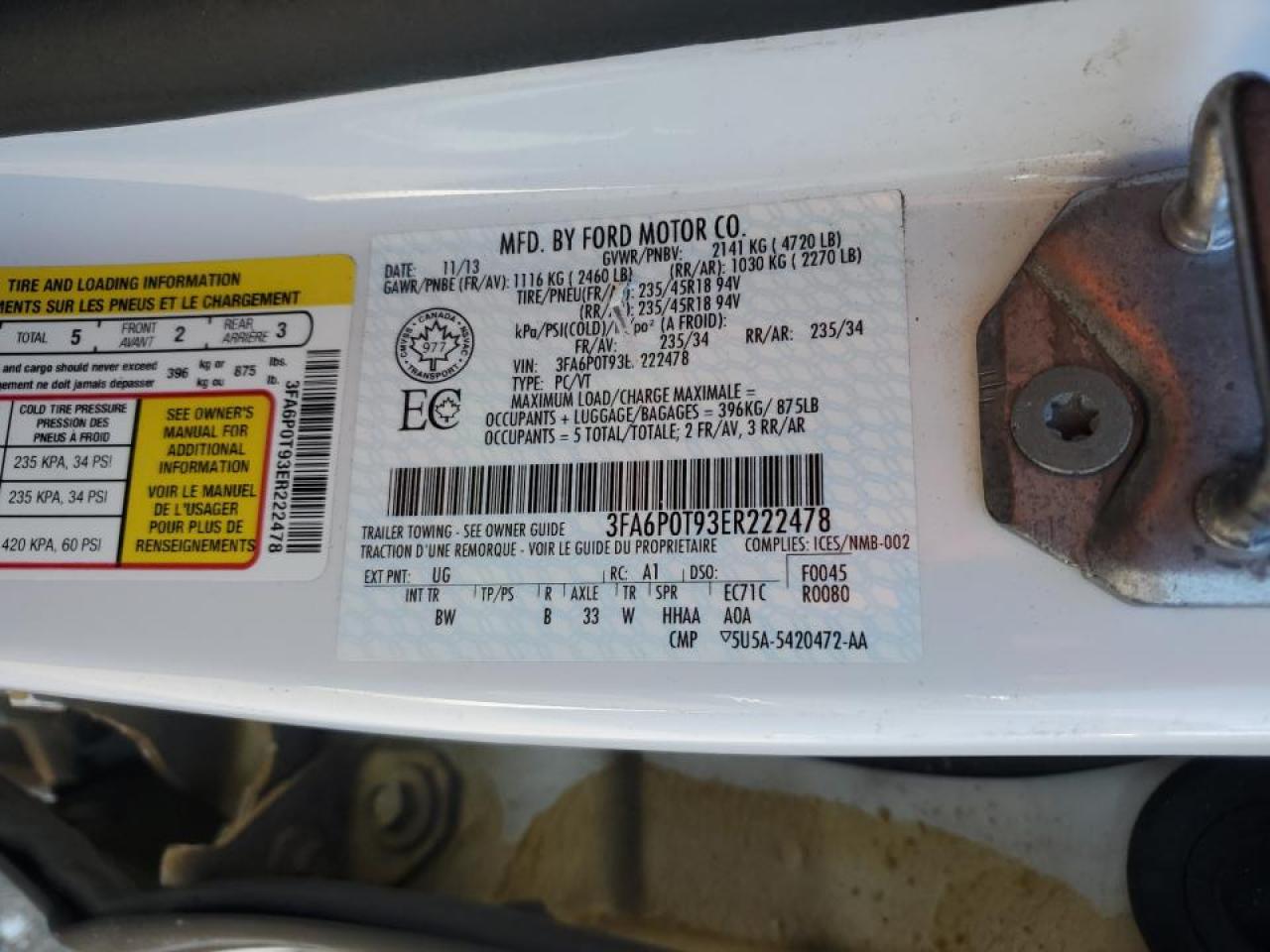 2014 Ford Fusion Se VIN: 3FA6P0T93ER222478 Lot: 85083035