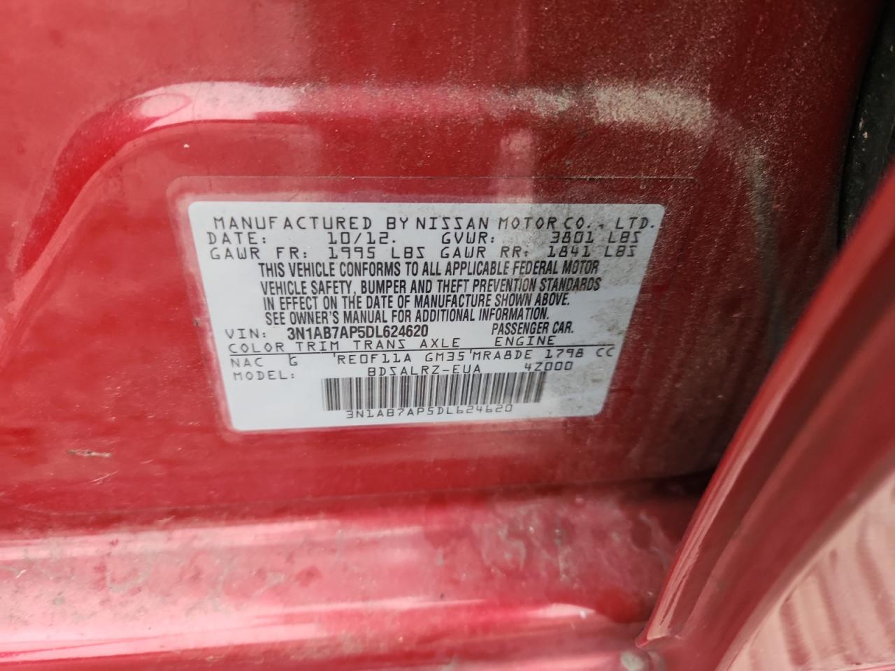 2013 Nissan Sentra S VIN: 3N1AB7AP5DL624620 Lot: 82182625