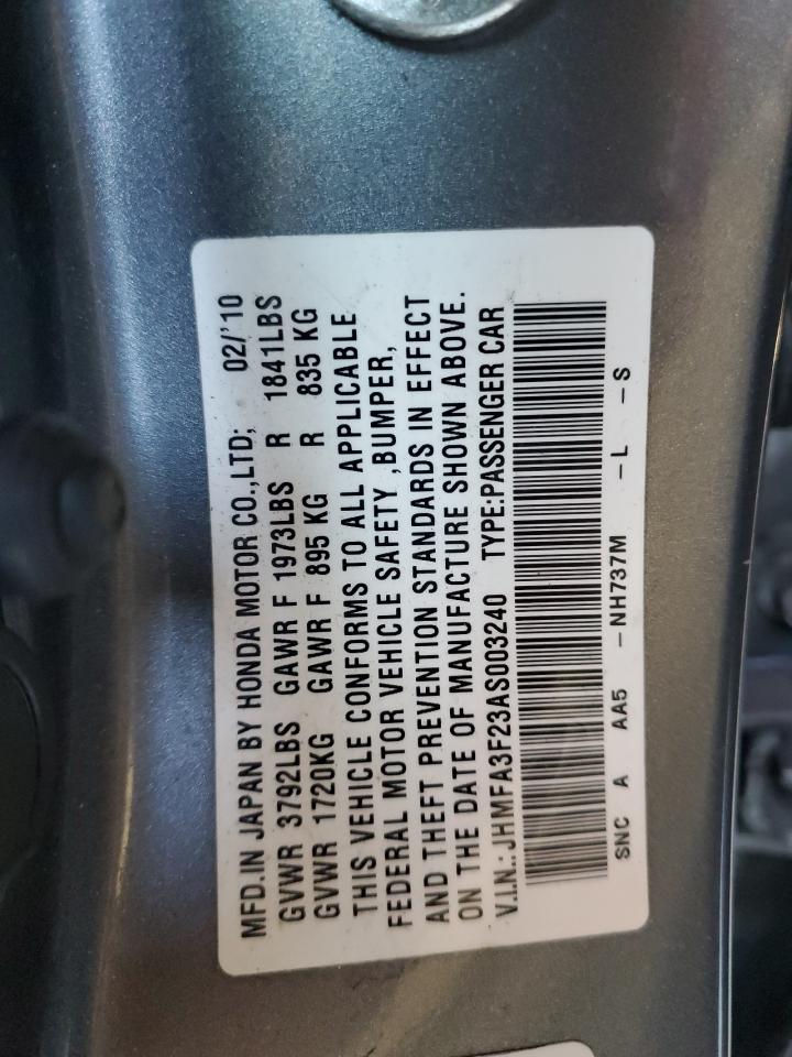 2010 Honda Civic Hybrid VIN: JHMFA3F23AS003240 Lot: 86187495