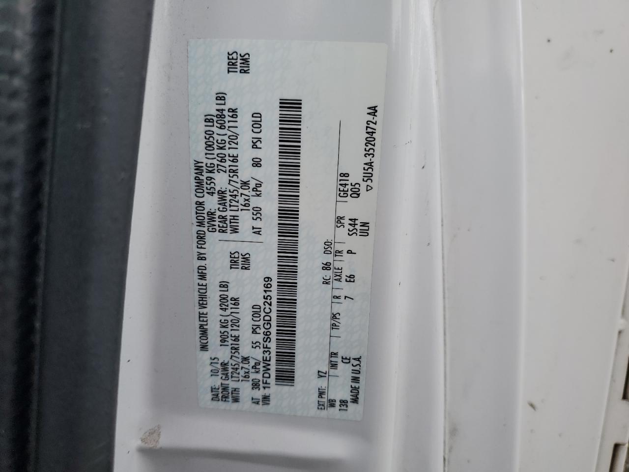 2016 Ford Econoline E350 Super Duty Cutaway Van VIN: 1FDWE3FS6GDC25169 Lot: 84248005