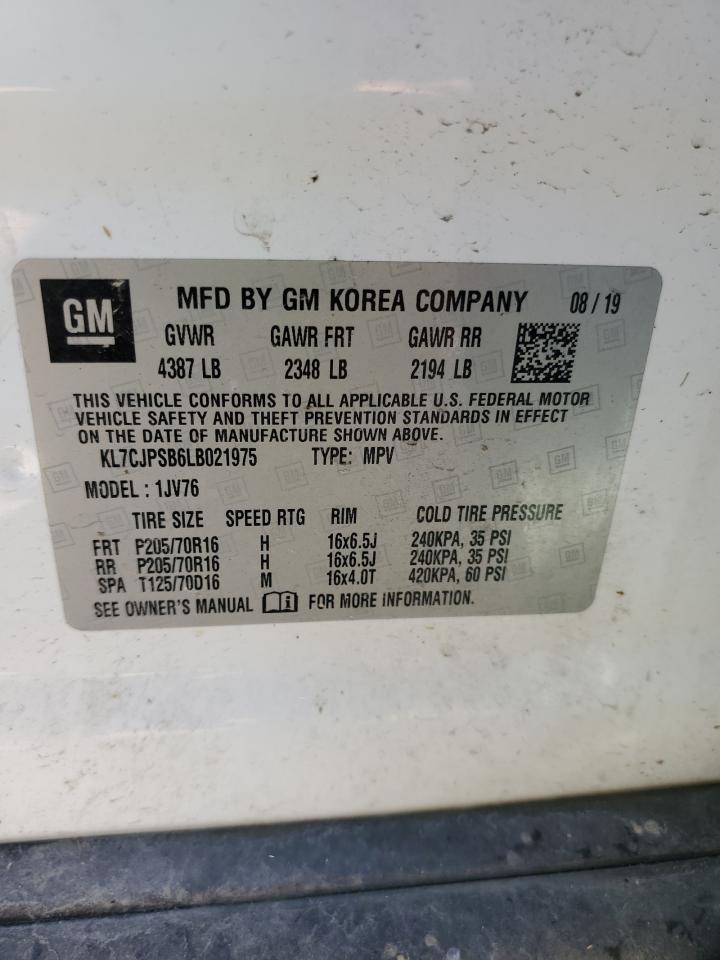 2020 Chevrolet Trax 1Lt VIN: KL7CJPSB6LB021975 Lot: 87004365