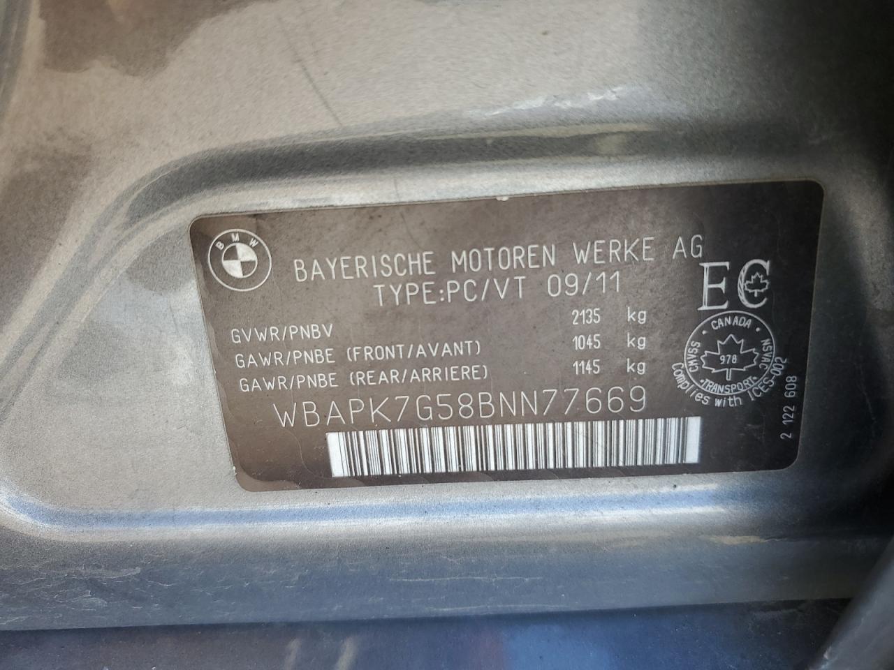 2011 BMW 328 Xi VIN: WBAPK7G58BNN77669 Lot: 85093745