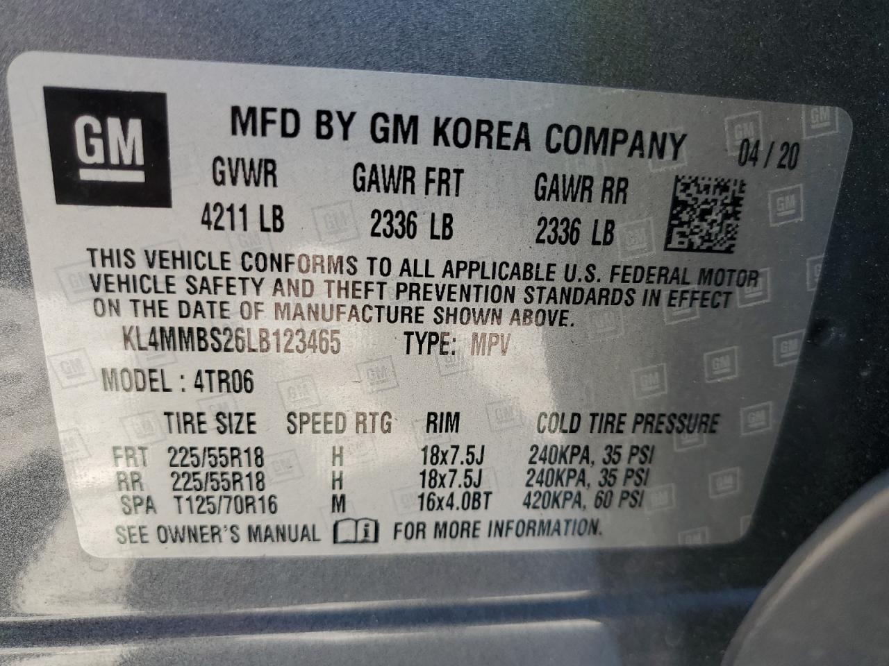 2020 Buick Encore Gx Preferred VIN: KL4MMBS26LB123465 Lot: 87094075