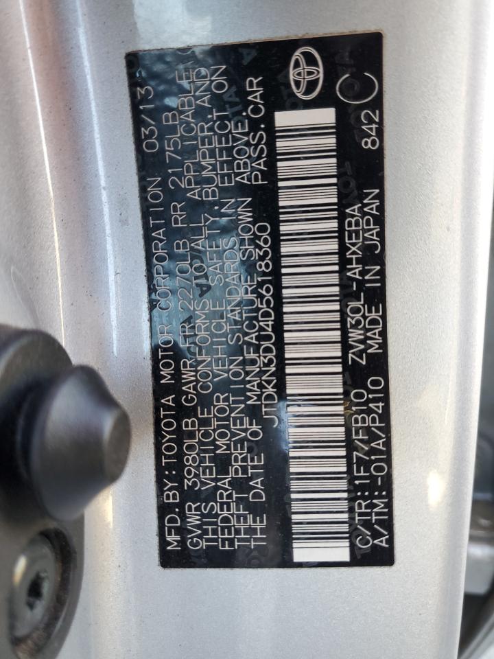 2013 Toyota Prius VIN: JTDKN3DU4D5618360 Lot: 82251335