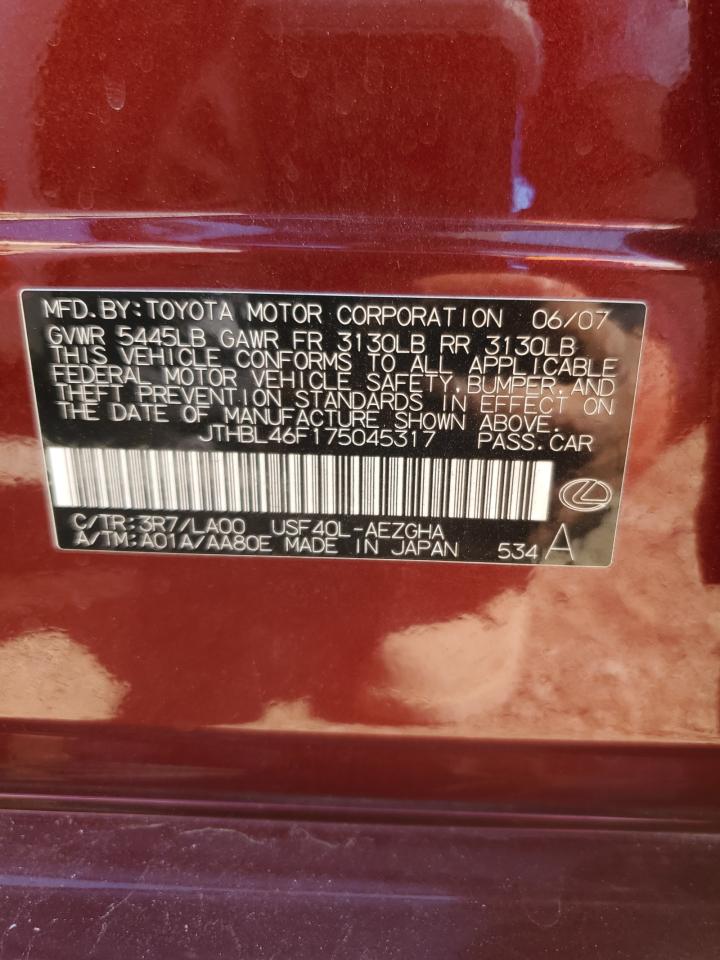 2007 Lexus Ls 460 VIN: JTHBL46F17504317 Lot: 85320775