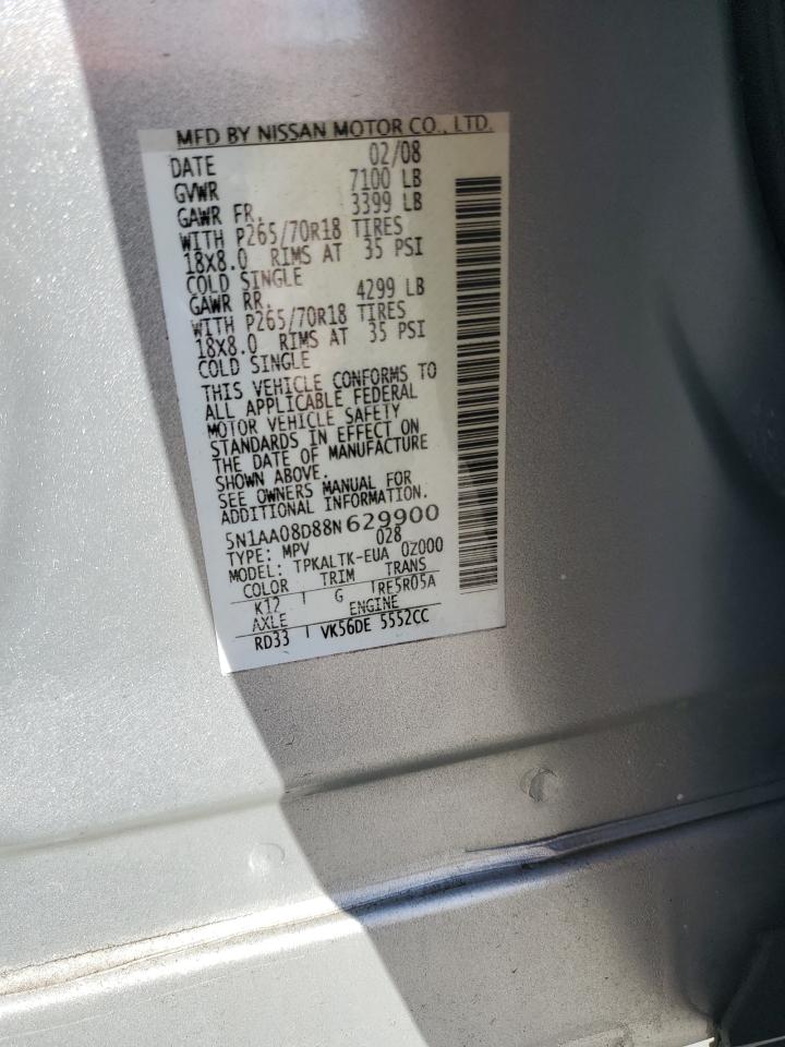 2008 Nissan Armada Se VIN: 5N1AA08D88N629900 Lot: 82422675