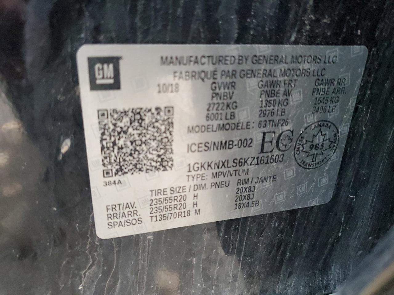 2019 GMC Acadia Denali VIN: 1GKKNXLS6KZ161603 Lot: 90478345