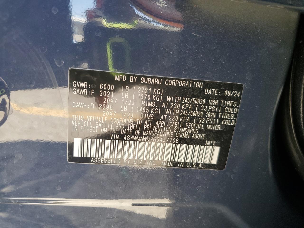 2024 Subaru Ascent Touring VIN: 4S4WMAWD2R3457706 Lot: 84073235