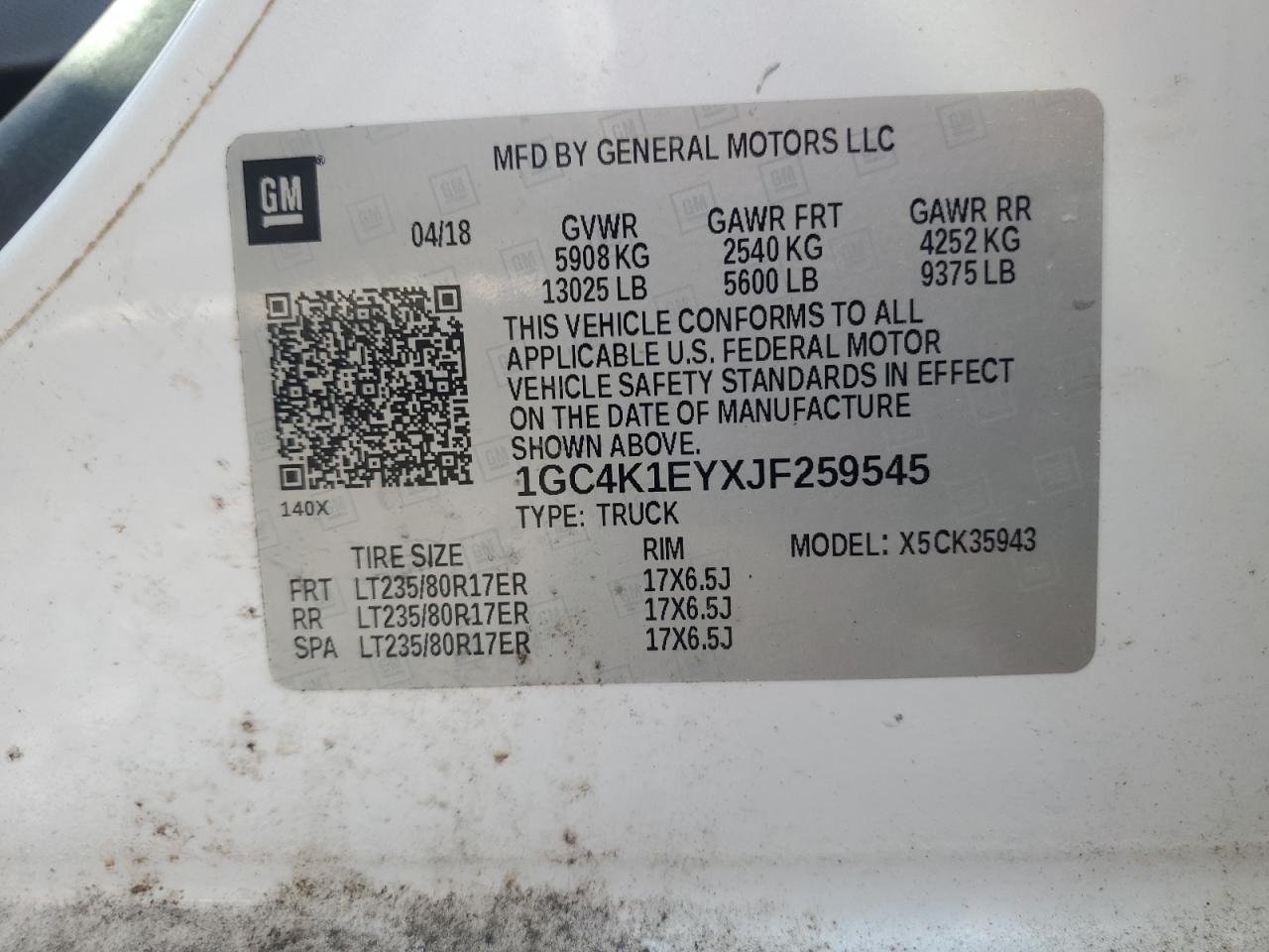 2018 Chevrolet Silverado K3500 High Country VIN: 1GC4K1EYXJF259545 Lot: 84634655