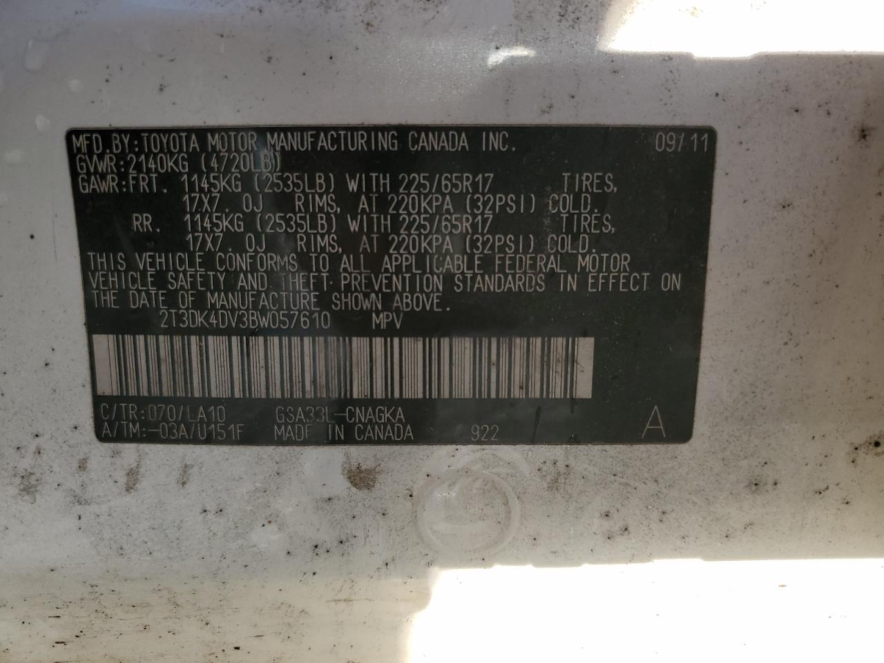 2011 Toyota Rav4 Limited VIN: 2T3DK4DV3BW057610 Lot: 90451465