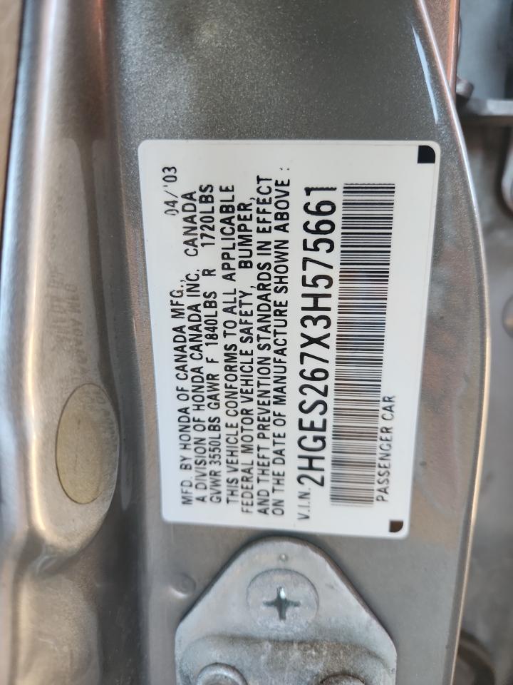 2003 Honda Civic Ex VIN: 2HGES267X3H575661 Lot: 90118685