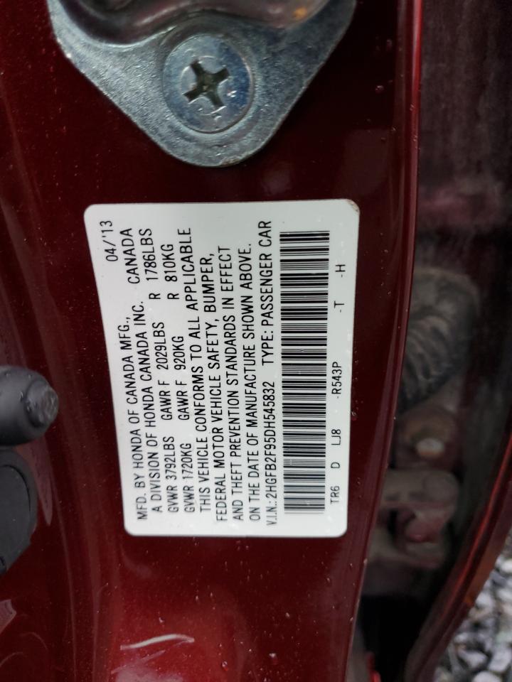 2013 Honda Civic Exl VIN: 2HGFB2F95DH545832 Lot: 84484085