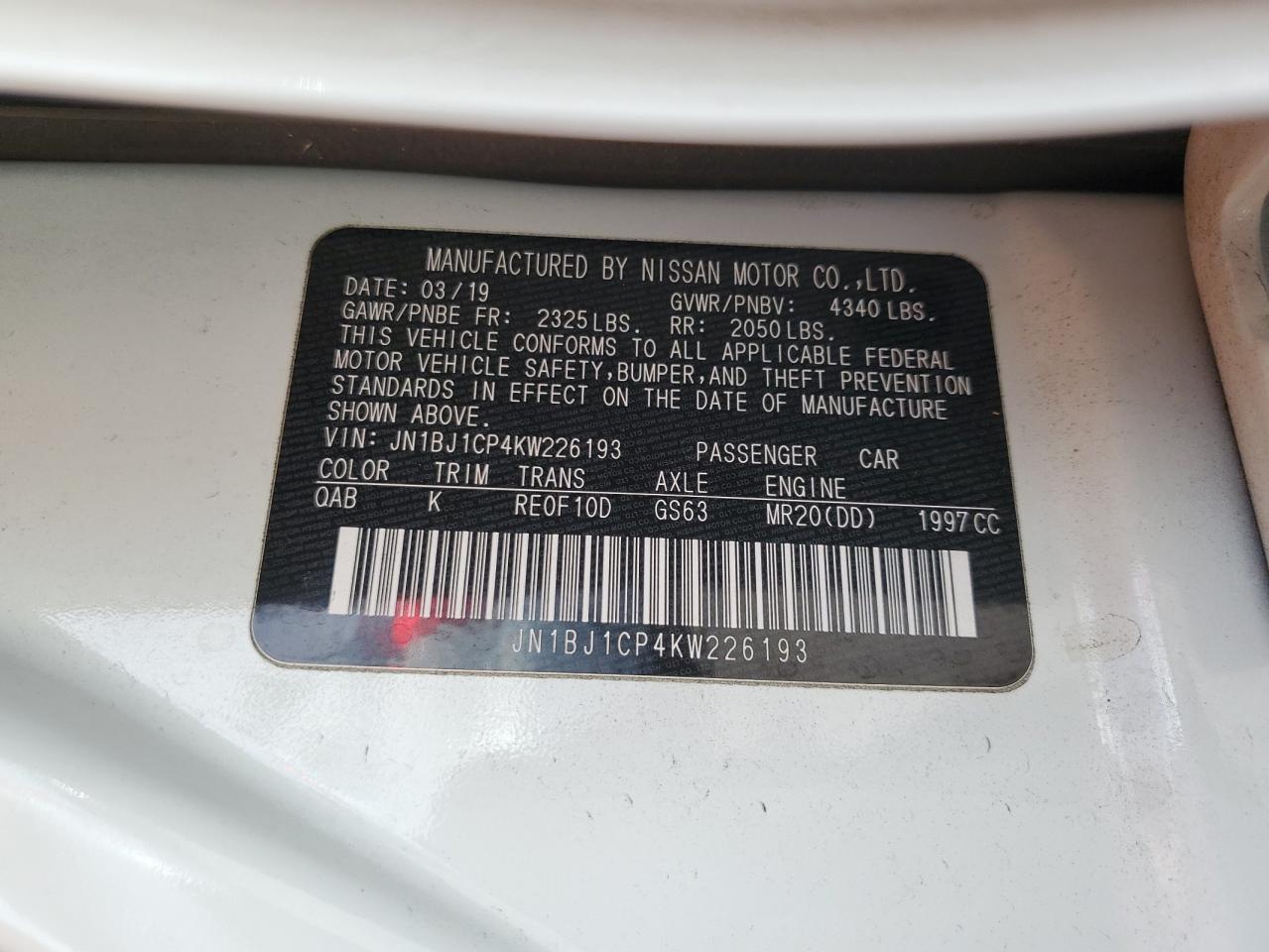 2019 Nissan Rogue Sport S VIN: JN1BJ1CP4KW226193 Lot: 86291145