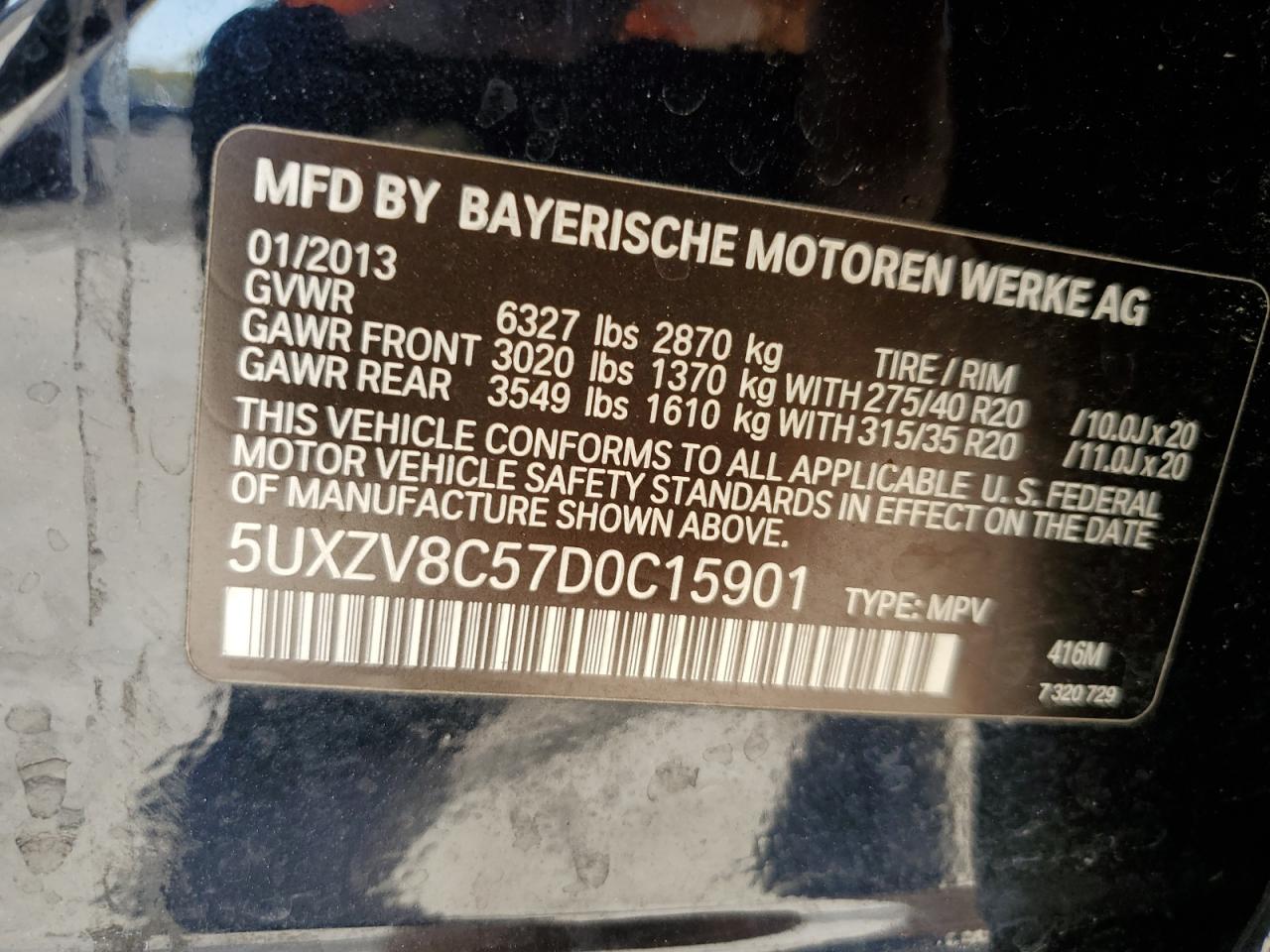 2013 BMW X5 xDrive50I VIN: 5UXZV8C57D0C15901 Lot: 82569485