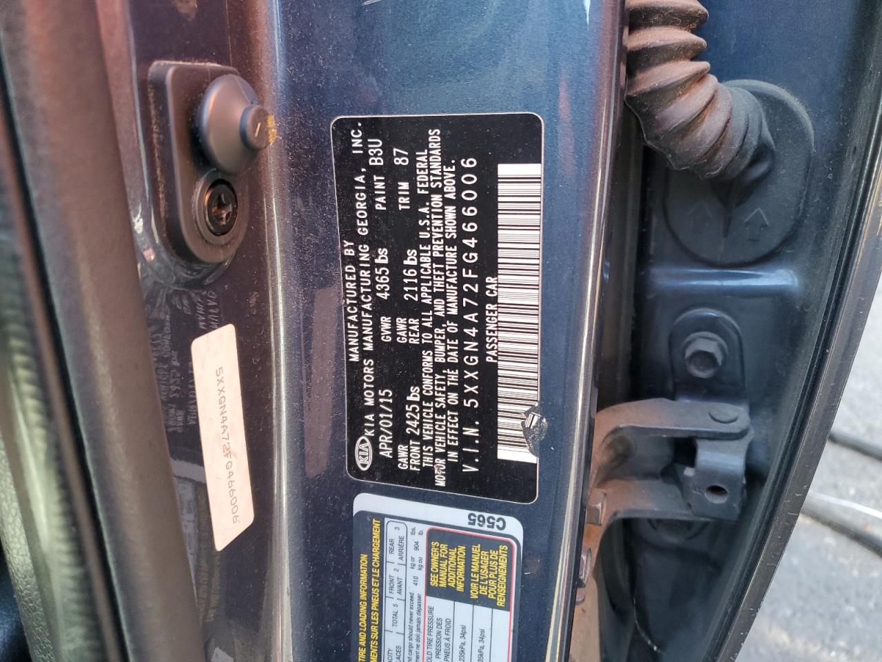 2015 Kia Optima Ex VIN: 5XXGN4A72FG466006 Lot: 82064135