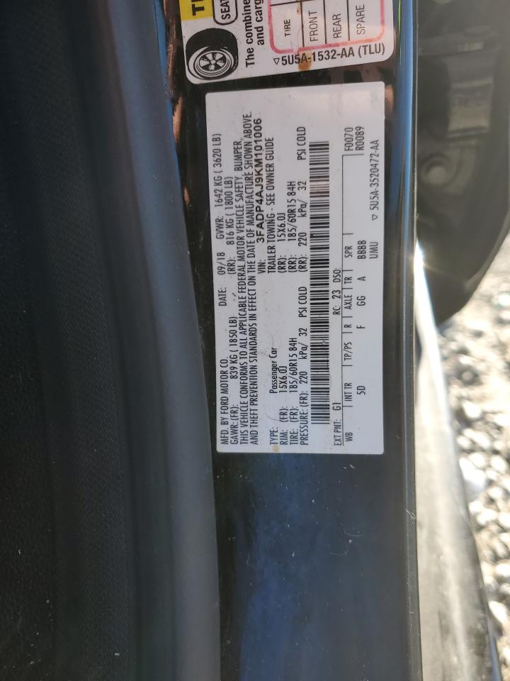 2019 Ford Fiesta S VIN: 3FADP4AJ9KM101006 Lot: 86852395