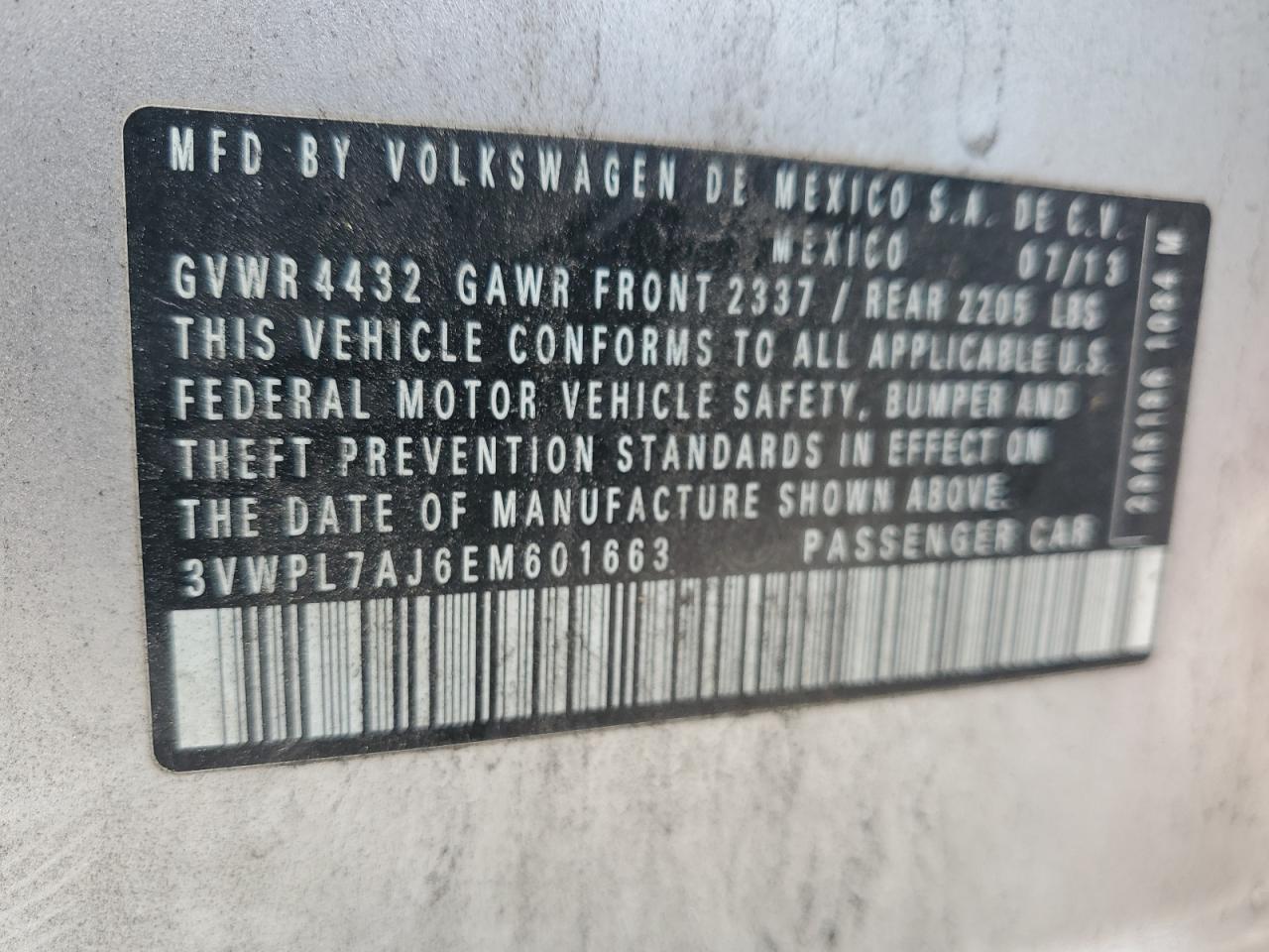 2014 Volkswagen Jetta Tdi VIN: 3VWPL7AJ6EM601663 Lot: 85836475