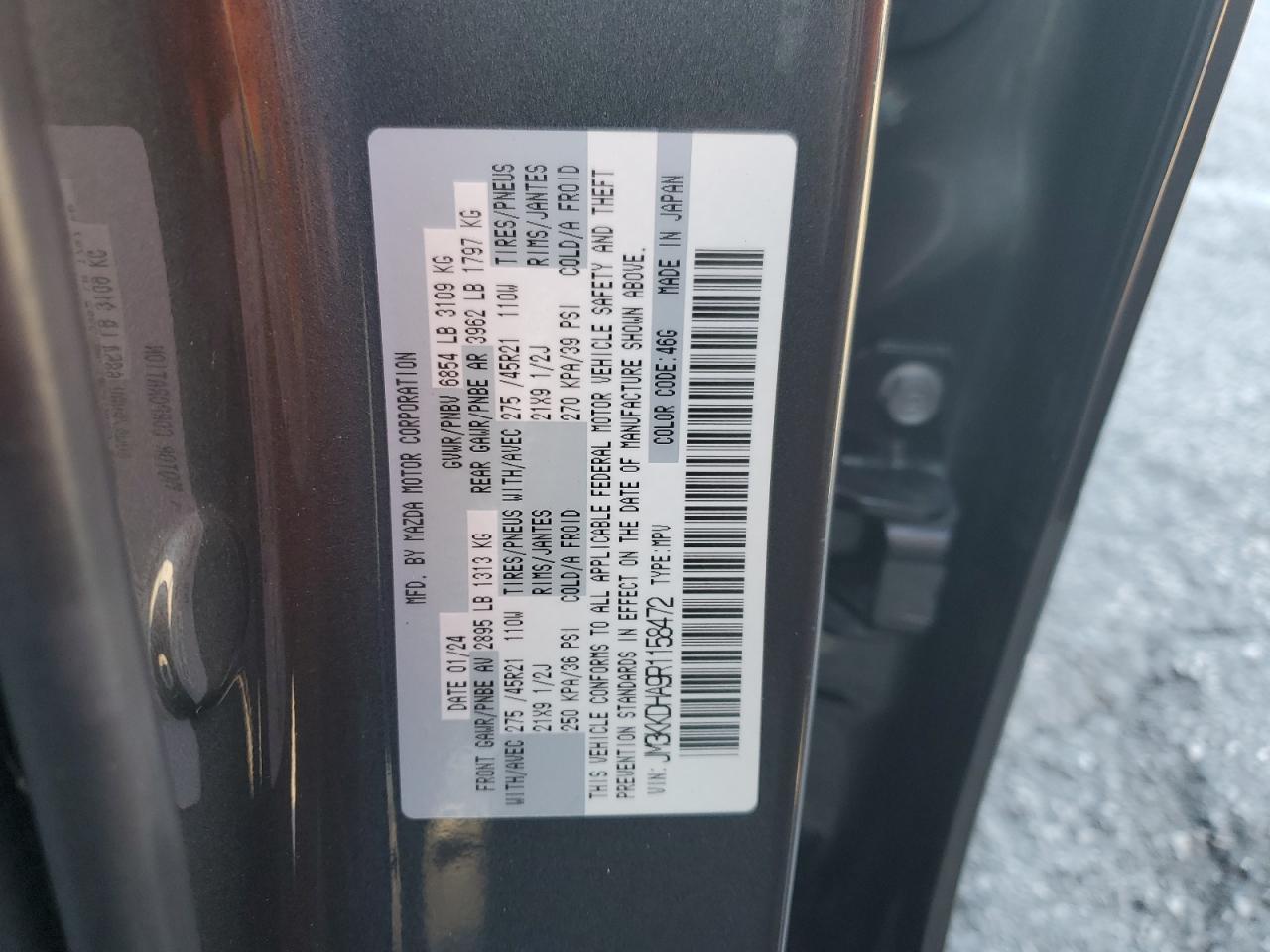 2024 Mazda Cx-90 Premium VIN: JM3KKDHA9R1158472 Lot: 82495875