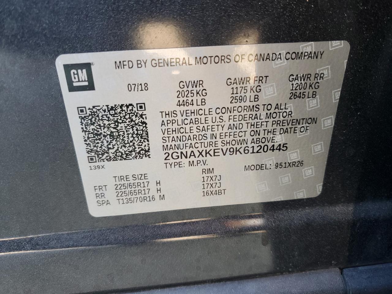 2019 Chevrolet Equinox Lt VIN: 2GNAXKEV9K6120445 Lot: 84970055