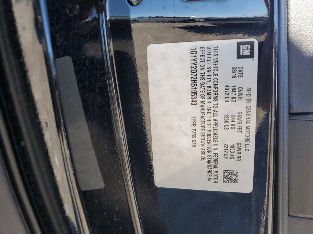 2017 Chevrolet Corvette Grand Sport 2Lt VIN: 1G1YY2D72H5105340 Lot: 87407945