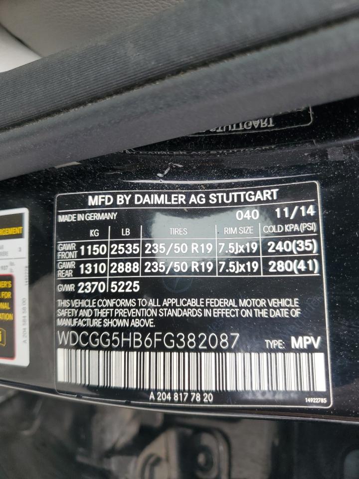 2015 Mercedes-Benz Glk 350 VIN: WDCGG5HB6FG382087 Lot: 85562805