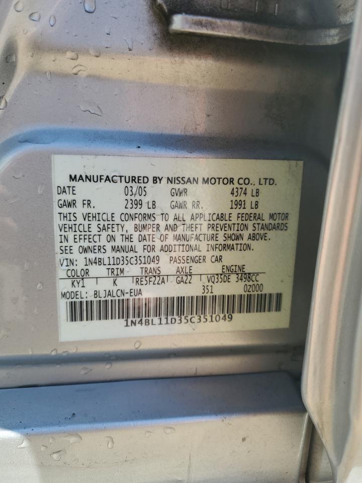 2005 Nissan Altima Se VIN: 1N4BL11D35C351049 Lot: 85491285