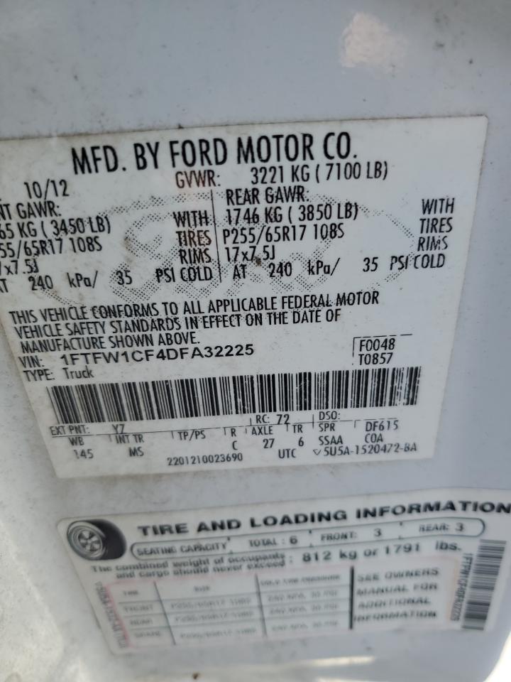 2013 Ford F150 Supercrew VIN: 1FTFW1CF4DFA32225 Lot: 89490945