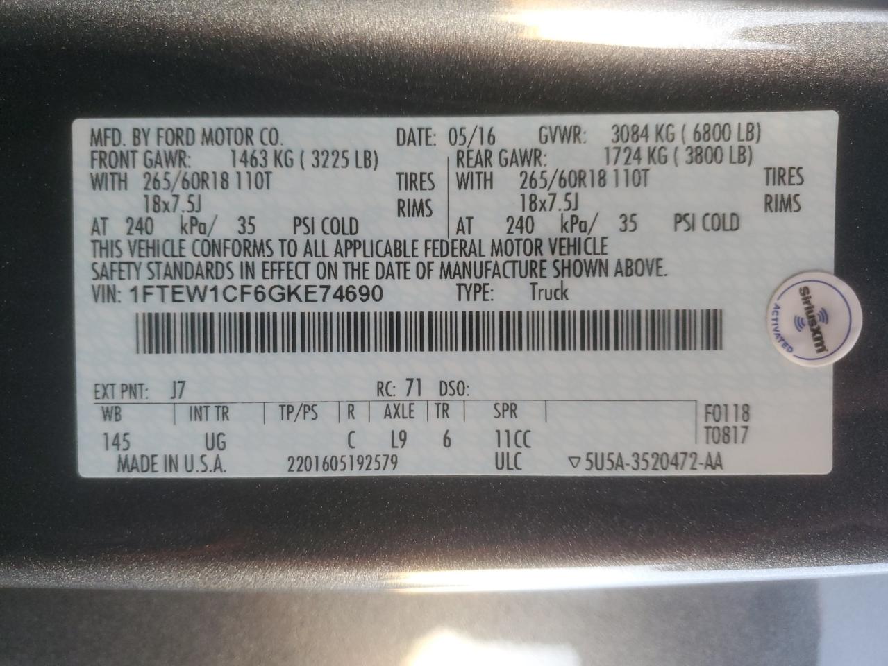 2016 Ford F150 Supercrew VIN: 1FTEW1CF6GKE74690 Lot: 90308215