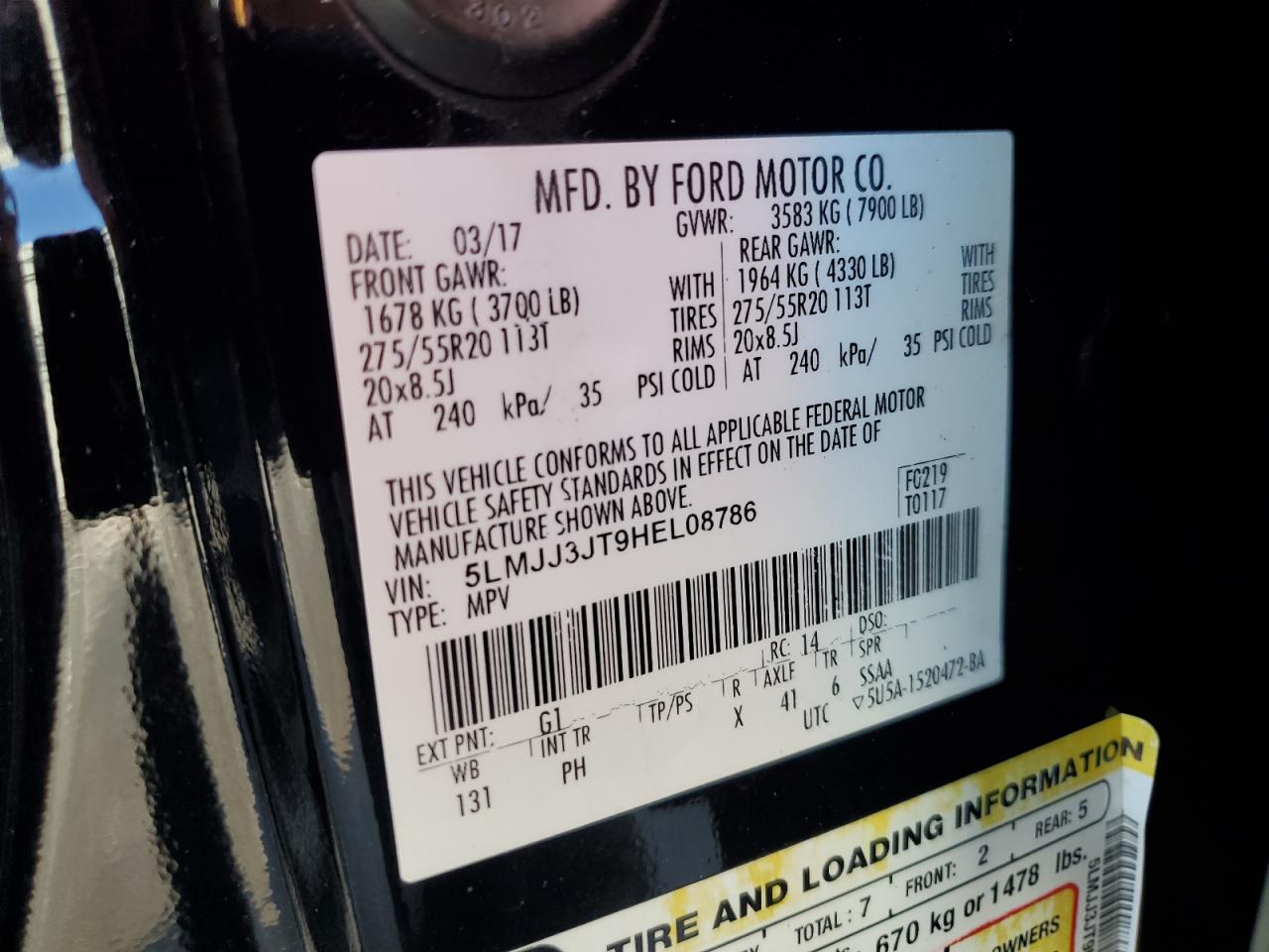 2017 Lincoln Navigator L Select VIN: 5LMJJ3JT9HEL08786 Lot: 86131085