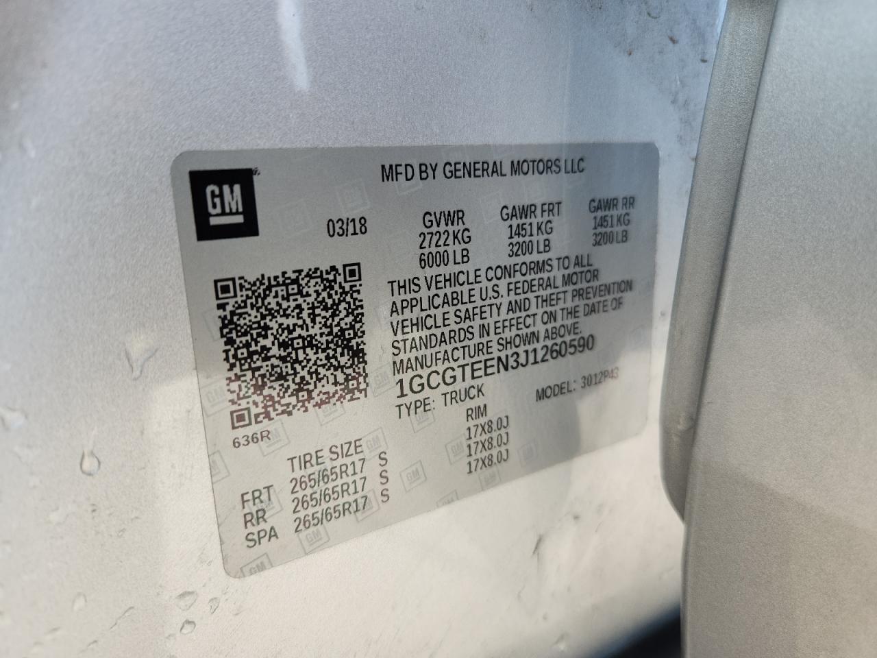 2018 Chevrolet Colorado Zr2 VIN: 1GCGTEEN3J1260590 Lot: 86281805