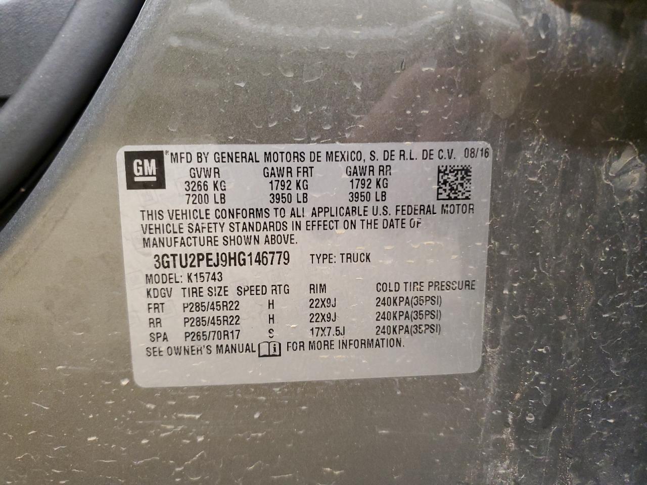2017 GMC Sierra K1500 Denali VIN: 3GTU2PEJ9HG146779 Lot: 87459085