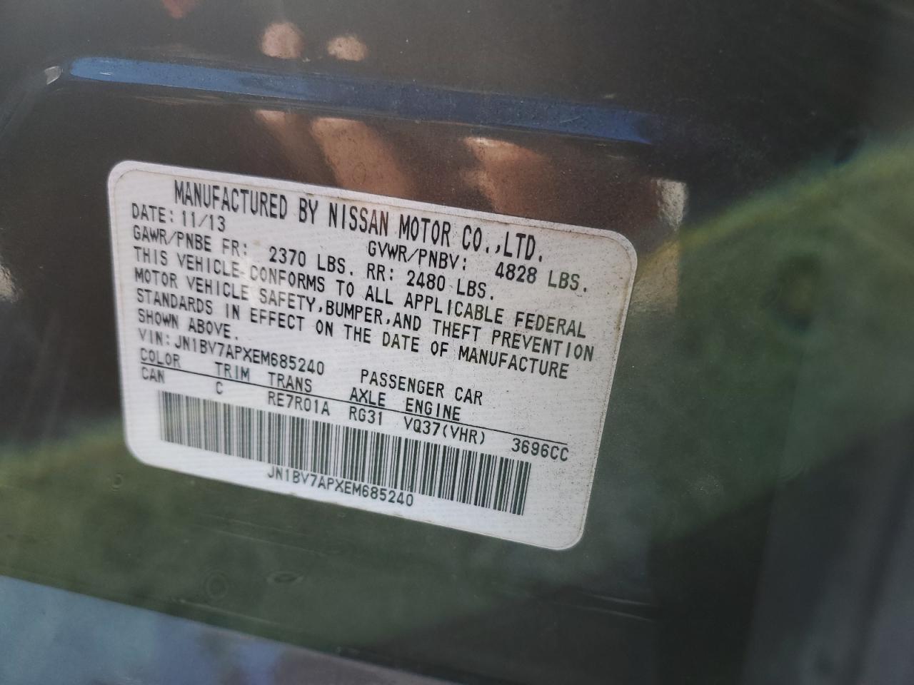 2014 Infiniti Q50 Base VIN: JN1BV7APXEM685240 Lot: 87089375