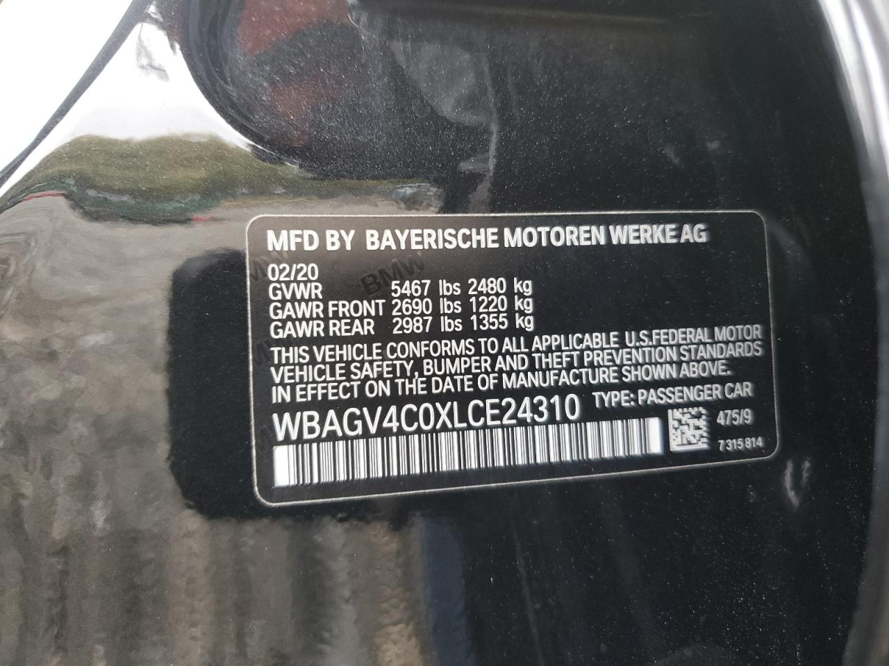 2020 BMW 840Xi VIN: WBAGV4C0XLCE24310 Lot: 86174315