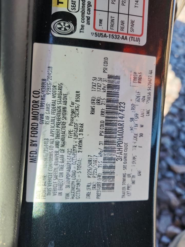 2010 Ford Fusion Se VIN: 3FAHP0HA0AR147423 Lot: 87390285