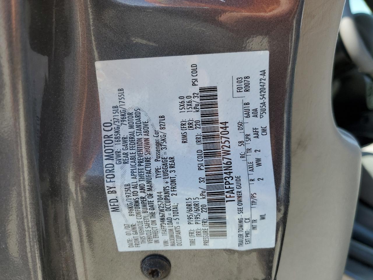 2007 Ford Focus Zx4 VIN: 1FAFP34N67W257044 Lot: 84607795