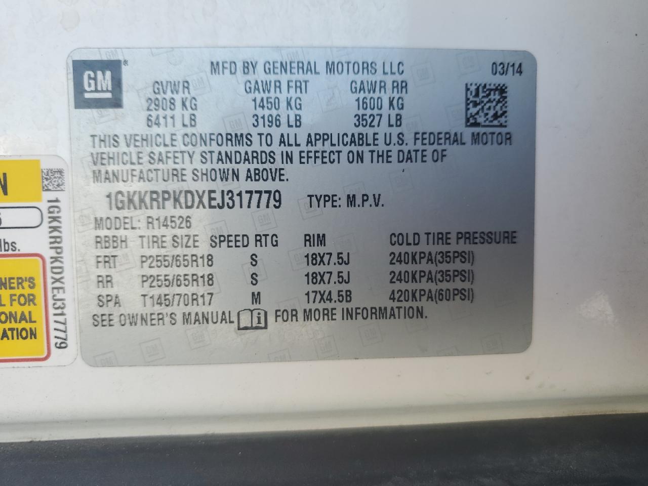 2014 GMC Acadia Sle VIN: 1GKKRPKDXEJ317779 Lot: 90837045