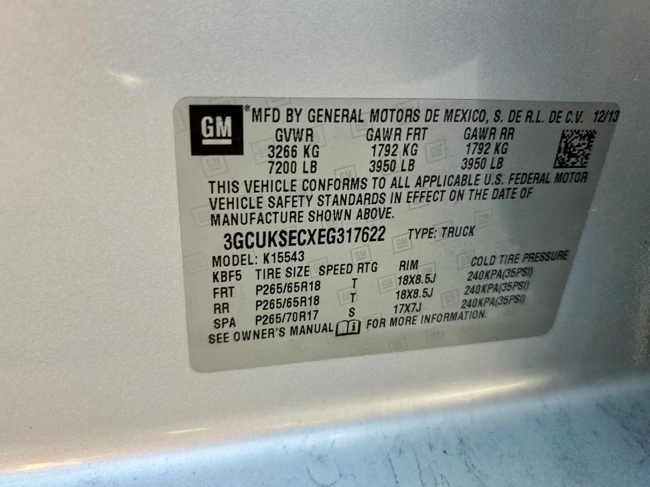 2014 Chevrolet Silverado K1500 Ltz VIN: 3GCUKSECXEG317622 Lot: 85349675