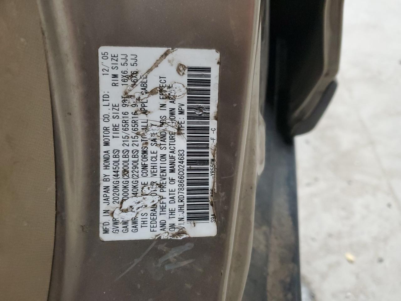 2006 Honda Cr-V Ex VIN: JHLRD78866C024683 Lot: 90028805