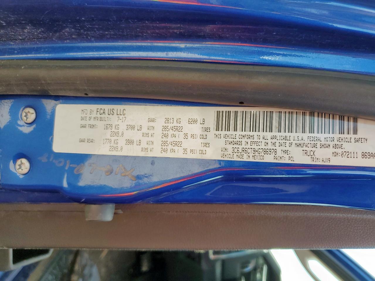 2017 Ram 1500 Sport VIN: 3C6JR6CT9HG786978 Lot: 86302455